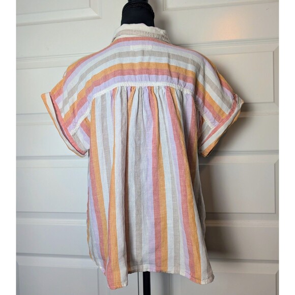 Loft Lou & Grey Size L Blouse 100% Linen Striped Button Up Twist Front Boho Chic - Picture 3 of 10
